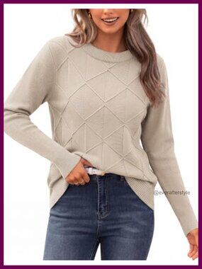 Soft Knit Crewneck Long Sleeve Pullover Sweater for Women Fall Casual